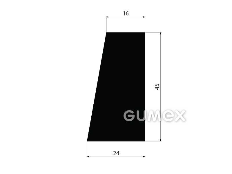 "Trapezförmiges" Gummiprofil, 45x24/16mm, 70°ShA, EPDM, -40°C/+100°C, schwarz, 